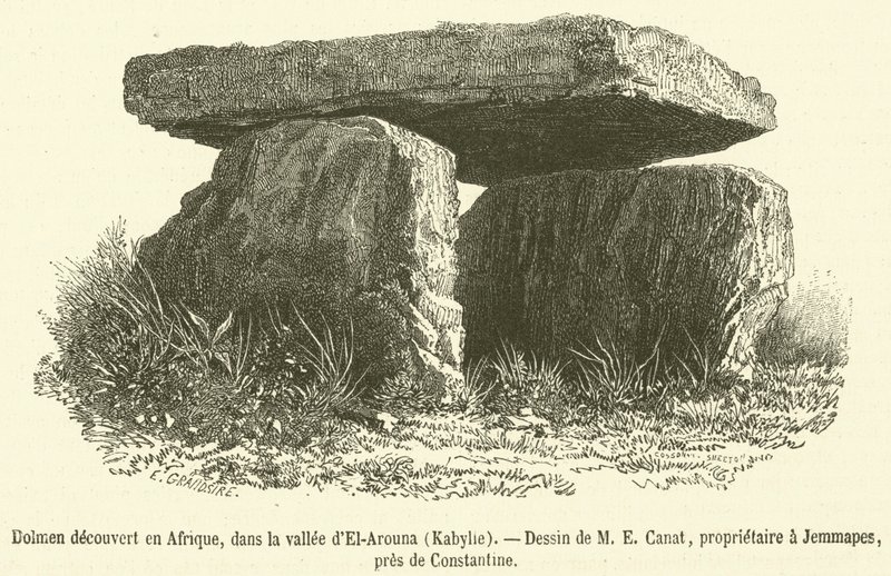 Dolmen descoberta em África, no vale de El-Arouna, Kabylie (gravura) de French School