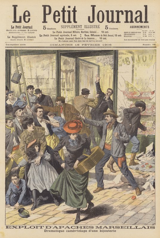 Roubo dramático de uma joalheria em Marselha (cor litho) de French School