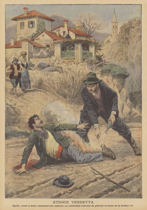 Vingança horrível em Oggebbio, Itália (cor litho) de French School