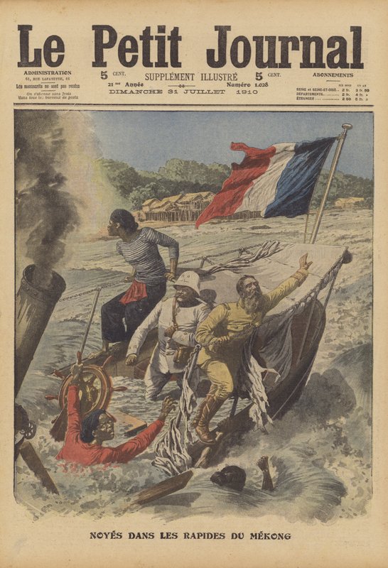 Afogado nas corredeiras do rio Mekong (cor litho) de French School