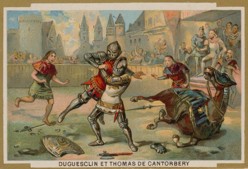 Duelo entre Bertrand du Guesclin e Thomas de Canterbury, Dinan, Bretanha, 1357 de French School