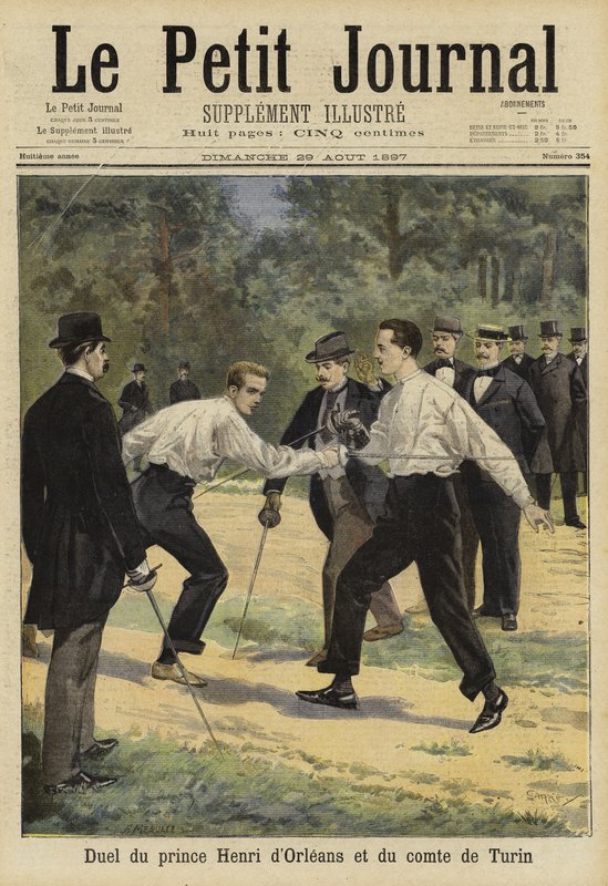 Duelo entre o príncipe Henri de Orleans e o conde de Turim, Vaucresson, França, 1897 de French School