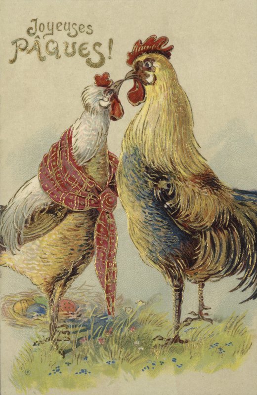 Cartão de Páscoa com frangos (cor litho) de French School