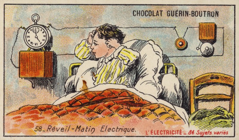 Relógio despertador eléctrico (cromolitho) de French School