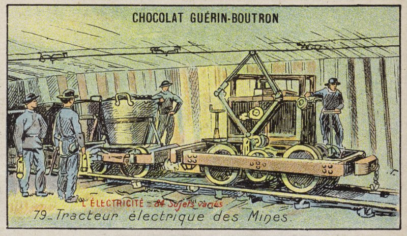 Trator elétrico de mina (chromolitho) de French School