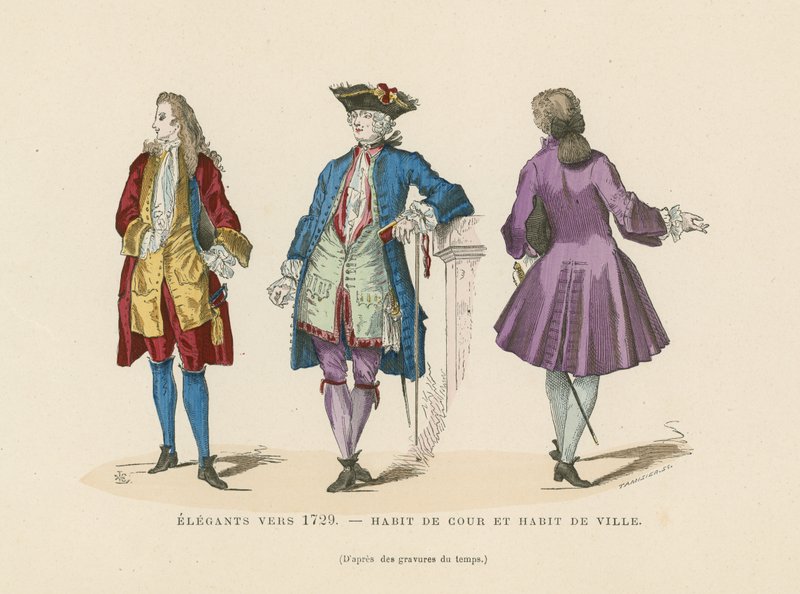 Modas francesas elegantes dos homens, c1729 de French School