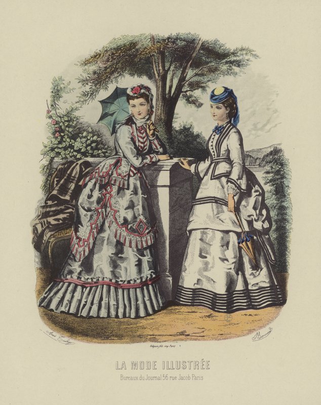 Elegante, mulheres, em, vestido período, ficar, em, jardim de French School