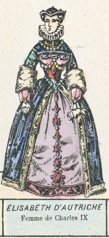 Elisabeth da Áustria, Esposa de Charles IX (gravura colorida) de French School