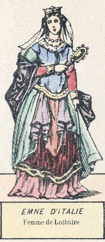 Emne of Italy, Esposa de Lothar (gravura a cores) de French School