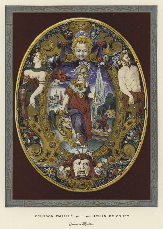 Espelho esmaltado pintado por Jean Decourt, século XVI de French School