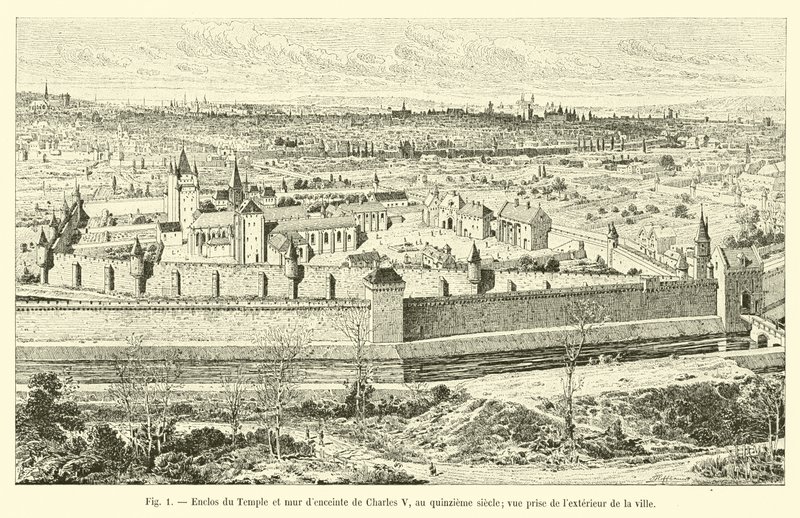 Recinto do Templo e o muro de Carlos V, no século XV; vista tirada do lado de fora da cidade de French School