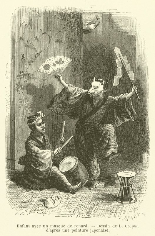 Criança com uma máscara de raposa (gravação) de French School