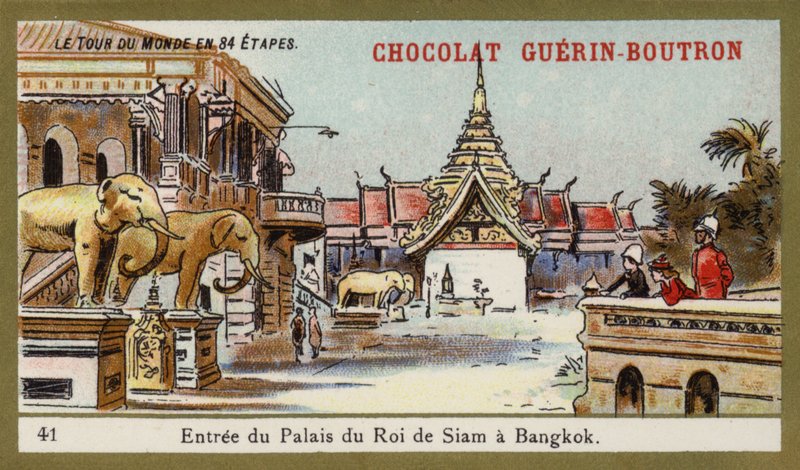 Entrada do palácio do Rei do Sião em Banguecoque (chromolitho) de French School