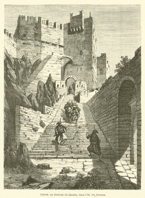 Entrada do castelo de Lindos, na ilha de Rodes (gravura) de French School