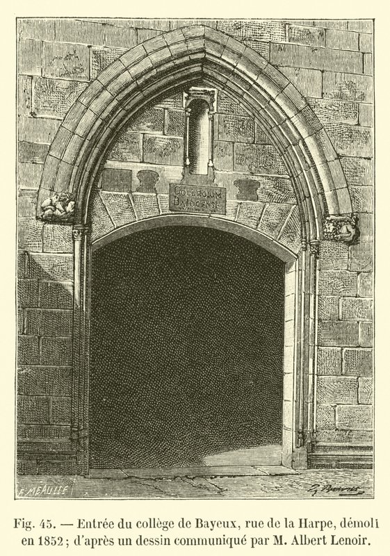 Entrada do Colégio Bayeux, rue de la Harpe, demolida em 1852; dapres um desenho comunicado por Albert Lenoir de French School
