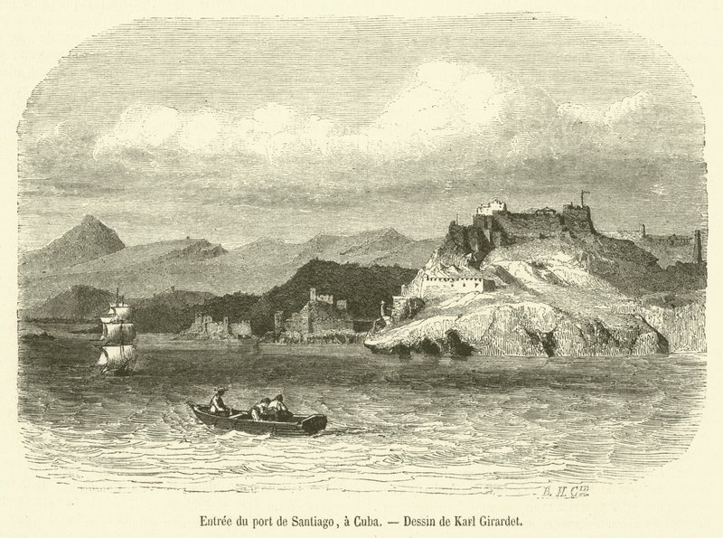 Entree du port de Santiago, a Cuba (engraving) de French School