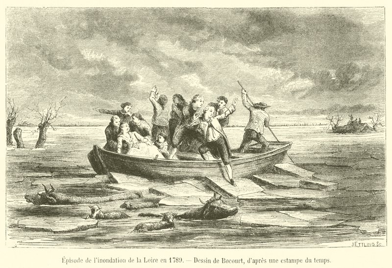 Episódio da inundação do Loire em 1789 (gravura) de French School