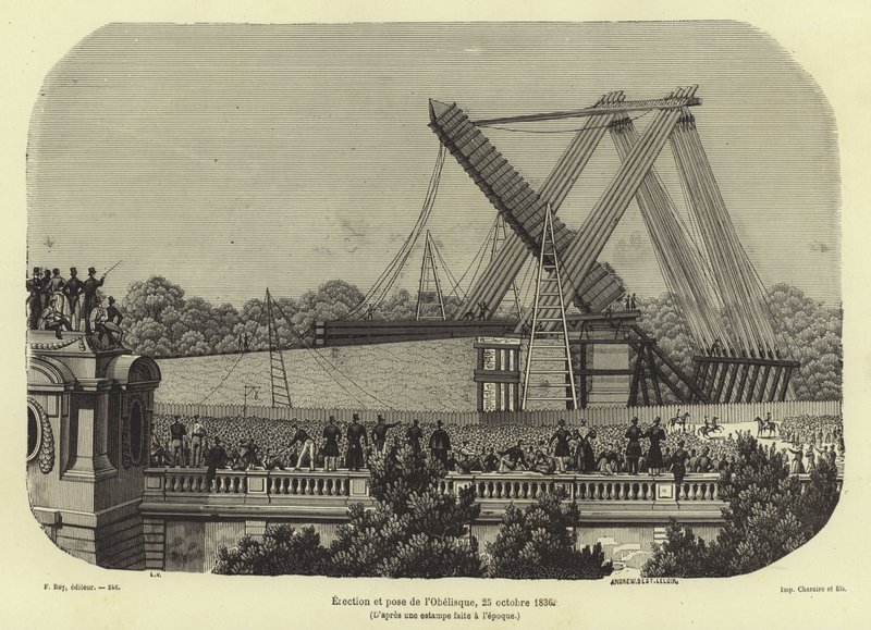 Ereção do Obelisco de Luxor, Paris, 1836 de French School