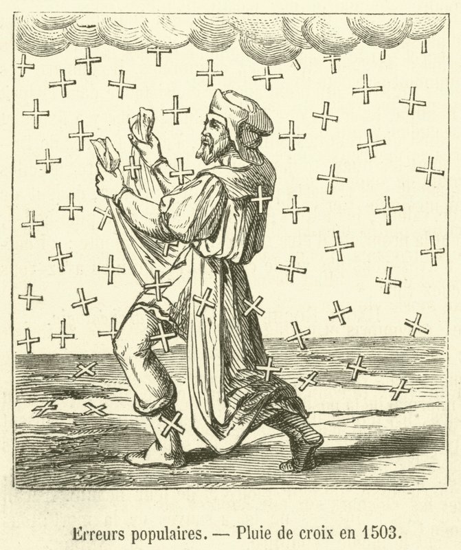 Erros populares, chuva de cruzes em 1503 (gravura) de French School