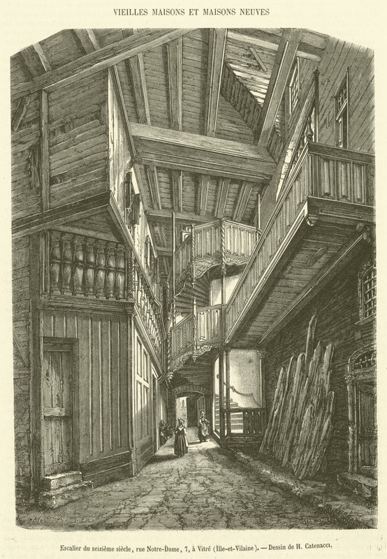Escadaria do século XVI, rue Notre-Dame, 7, em Vitre, Ille-et-Vilaine (gravura) de French School