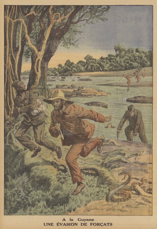 Fuga por condenados na Guiana Francesa (cor litho) de French School