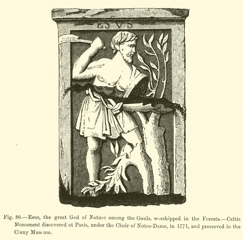 Esus, o Grande Deus da Natureza entre os Gauleses, adorado nas Florestas (gravura) de French School