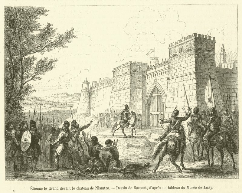Estêvão o Grande em frente ao Castelo de Niamtzo (gravura) de French School