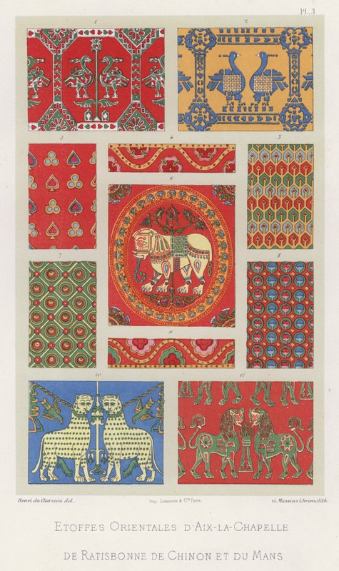 Tecidos orientais de Aachen, Regensburg, Chinon e Le Mans (cor litho) de French School