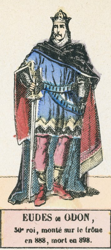 Eudes ou Odon, 30º rei, ascendeu ao trono em 888, morreu em 898 (gravura colorida) de French School