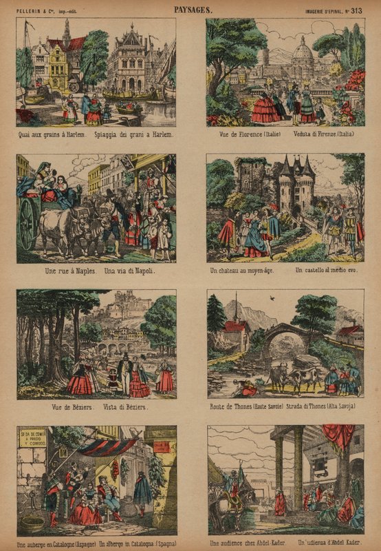 Cenas europeias (gravura a cores) de French School