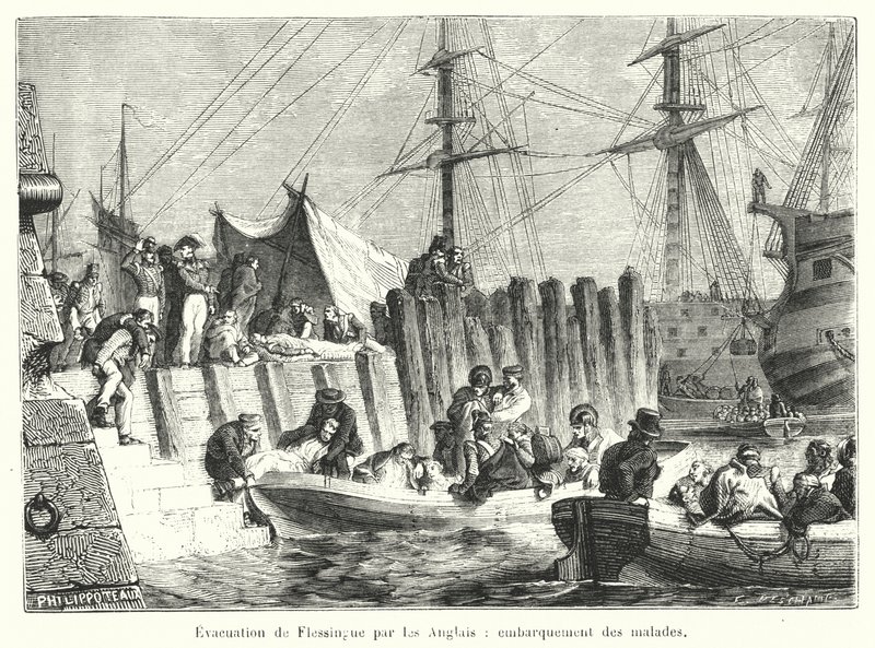 Flushing evacuação pelos ingleses, embarque dos doentes de French School
