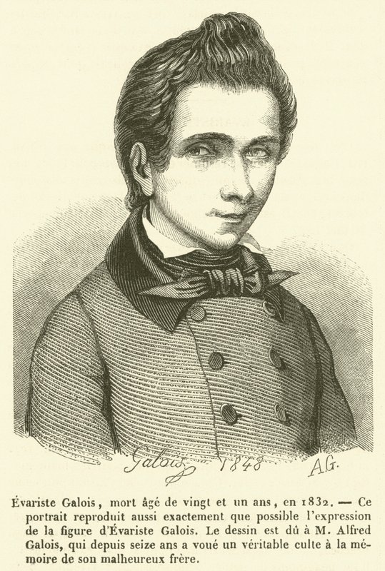 Evariste Galois, morreu aos 21 anos de idade, em 1832 (gravura) de French School
