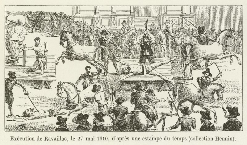 Execução de Ravaillac, 27 de maio de 1610, depois de uma impressão de tempo, coleção de Hennin de French School