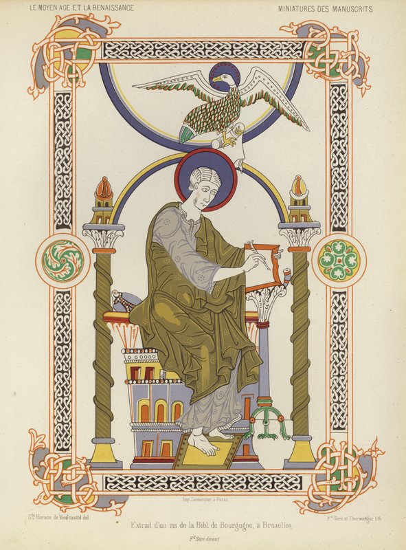 Extrato de um manuscrito da Biblioteca Real da Bélgica, Bruxelas (chromolitho) de French School