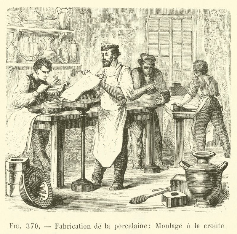 Fabricação de porcelana, gravura de French School