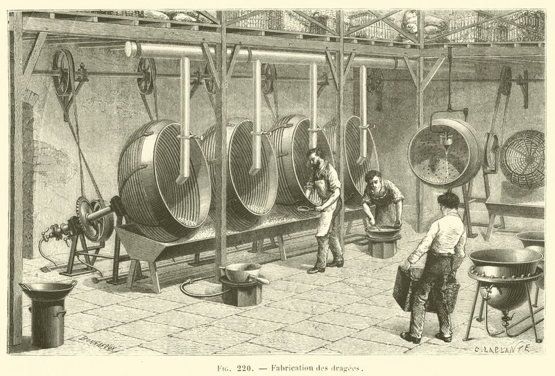 Fabricação de drageias (gravura) de French School