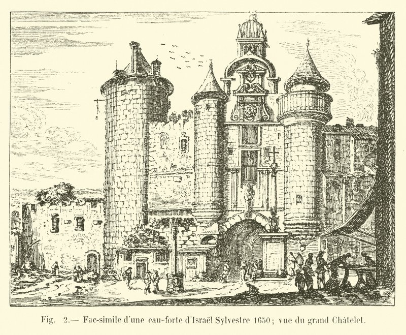 Fac-símile de uma gravura de Isreal Sylvester 1650; vista do Grand Châtelet de French School