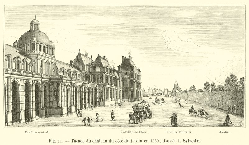 Fachada do castelo ao lado do jardim em 1650, dapres I Sylvestre de French School
