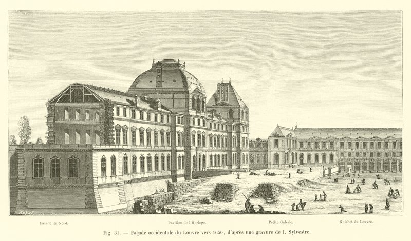 Fachada ocidental do Louvre por volta de 1650, depois de uma gravura de I Sylvester de French School