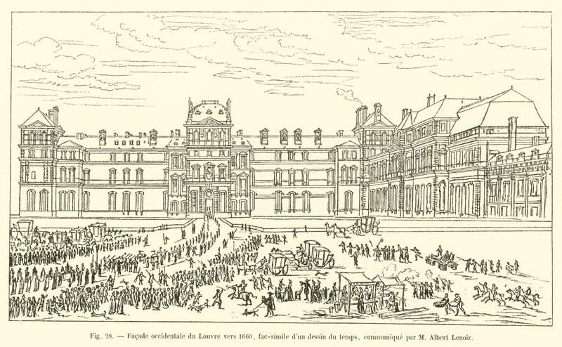 Fachada ocidental do Louvre por volta de 1660, fac-símile de um desenho da época, comunicada por M Albert Lenoir de French School