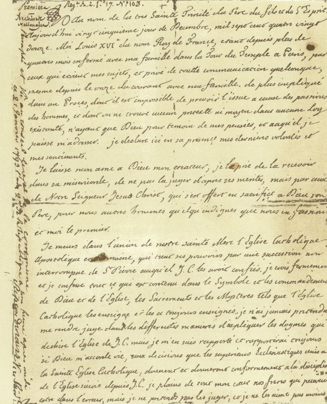 Fac-símile da vontade de Luís XVI da França de French School