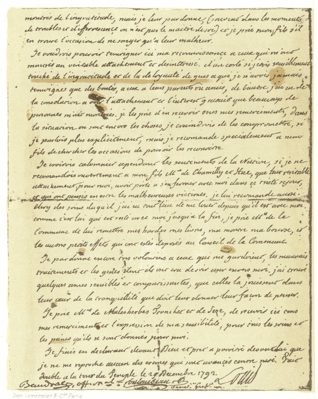 Fac-símile da vontade de Luís XVI da França de French School