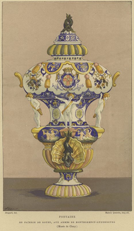 Faience de Rouen fonte de água com os braços da casa de Montmorency-Luxembourg de French School