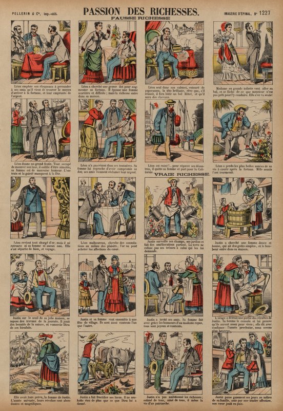 Riquezas falsas e verdadeiras (gravura colorida) de French School