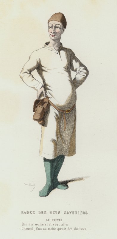 Farce Des Deux Savetiers (gravação a cores) de French School