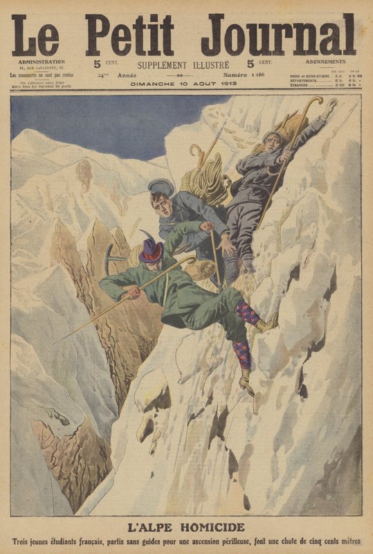 Acidente fatal de montanhismo nos Alpes suíços (cor litho) de French School