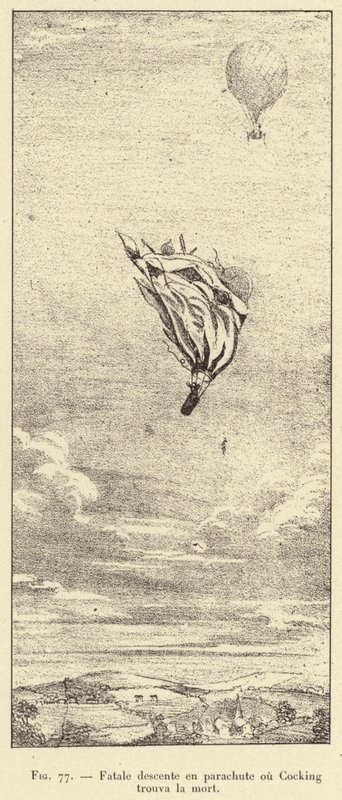 Descida fatal de pára-quedas ou morte de Cocking (gravura) de French School
