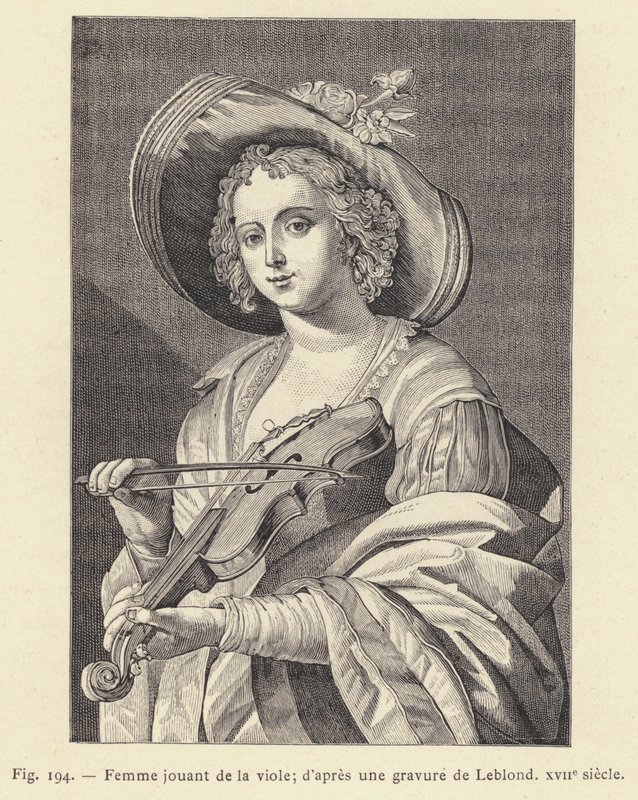 Mulher que toca viola, depois de uma gravura de Leblond, século XVII (gravura) de French School
