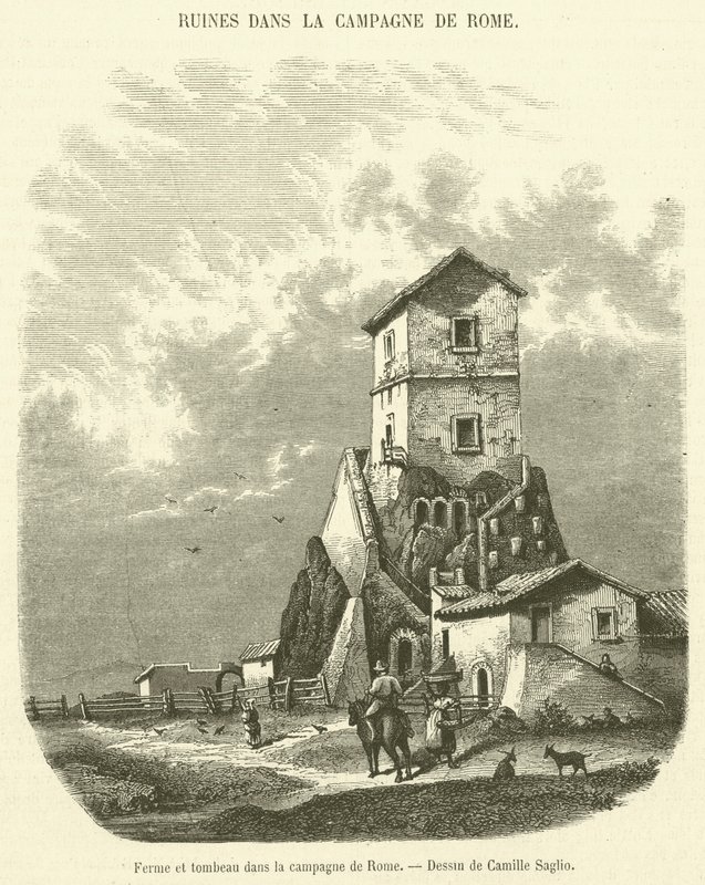 Fazenda e túmulo no campo de Roma (gravura) de French School