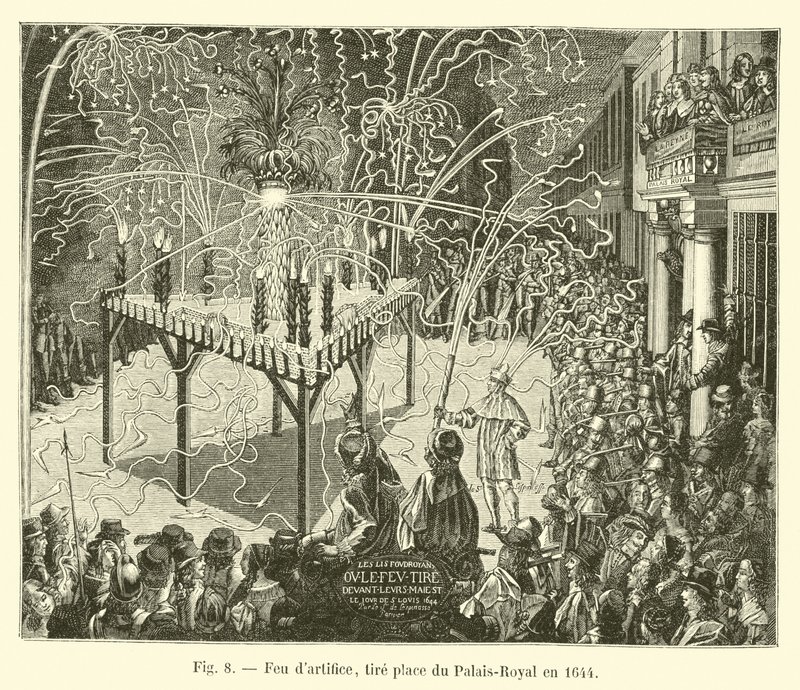 Fogos de artifício, desenha lugar do Palais-Royal em 1644 de French School